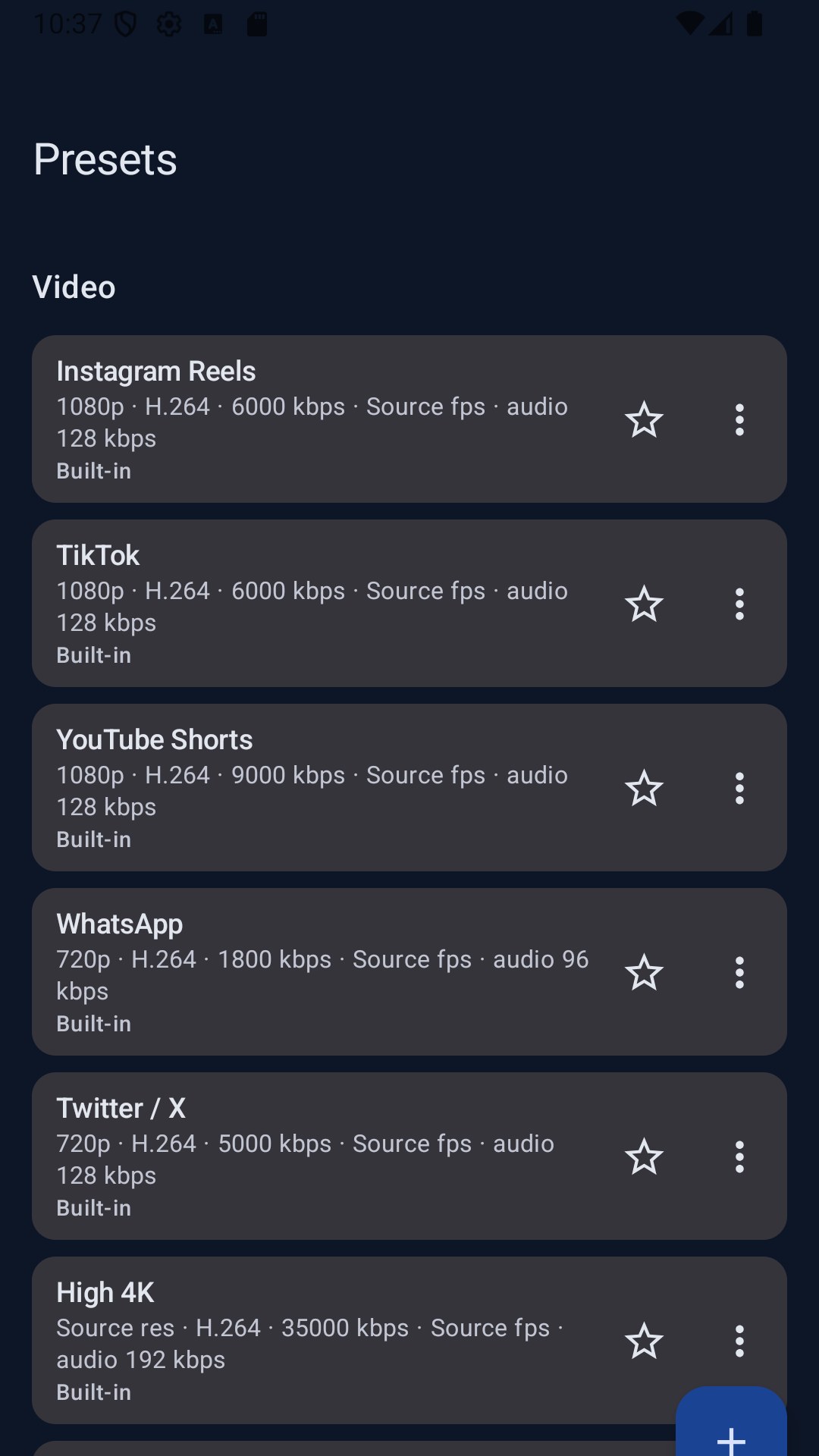 Platform presets — Instagram, TikTok, YouTube Shorts, WhatsApp
